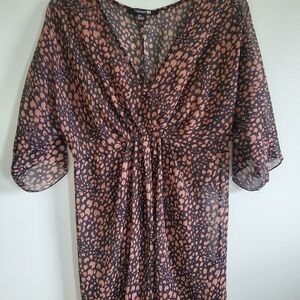 Forever 21 Black & Brown Animal Print V-Neck Blouse
